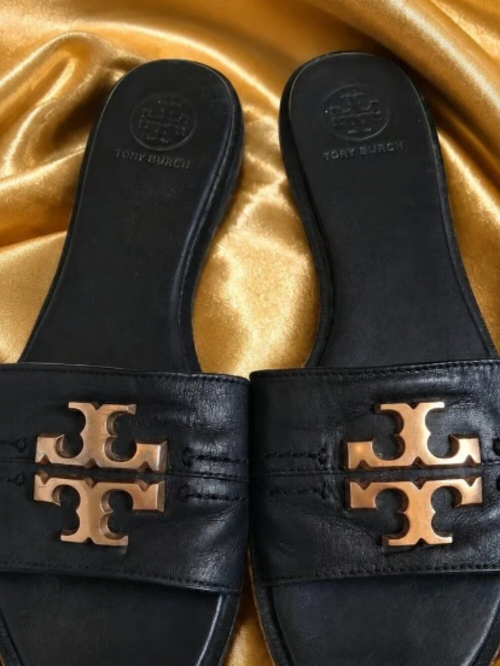 Tory Burch Eleanor Leather Slide Sandals with Gold Logo